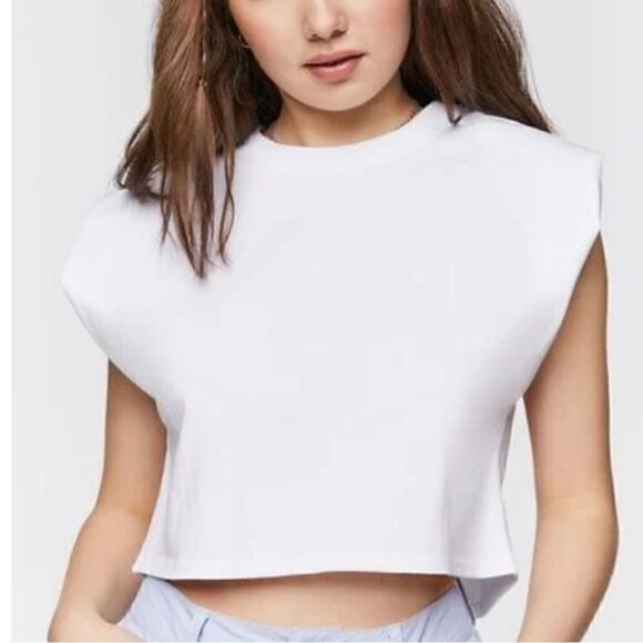 NWT Forever 21 Cropped Muscle Tee Tank White Casual Streetwear Knit Cotton - Picture 1 of 6